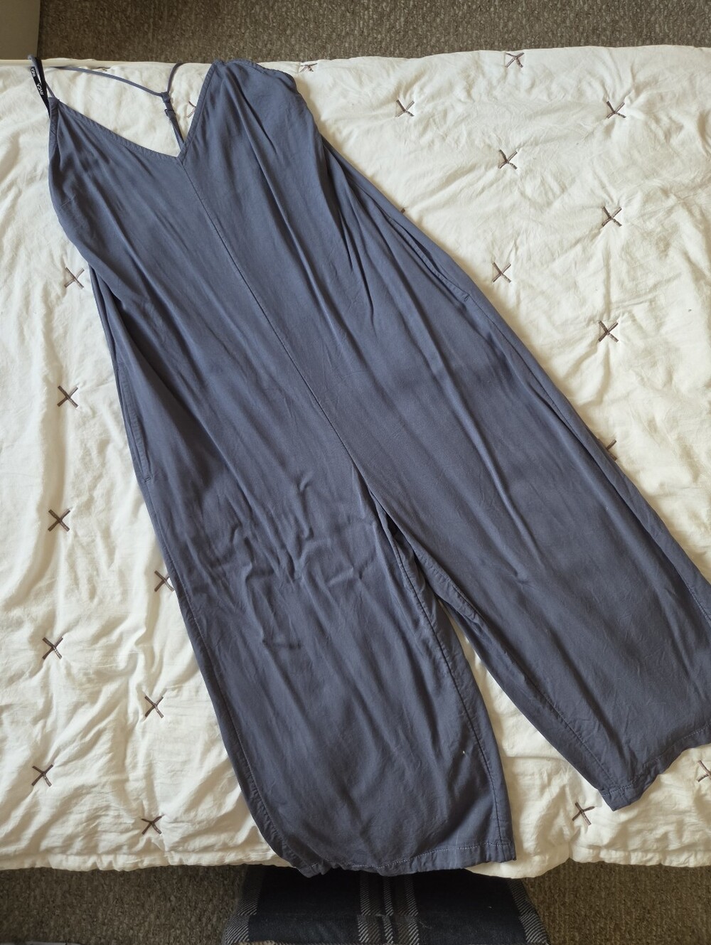 RVCA Womens Slate Blue V-Neck Wide-Leg Jumpsuit